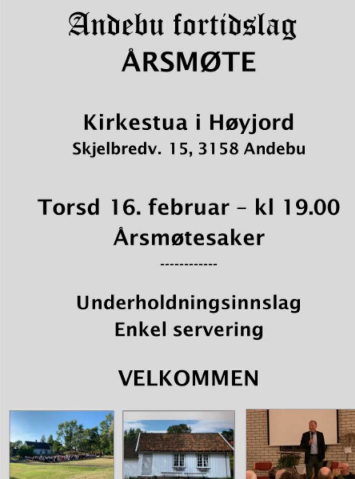 Årsmøte Kirkestua i Høyjord. torsdag 16 Februar 2023 kl 1900