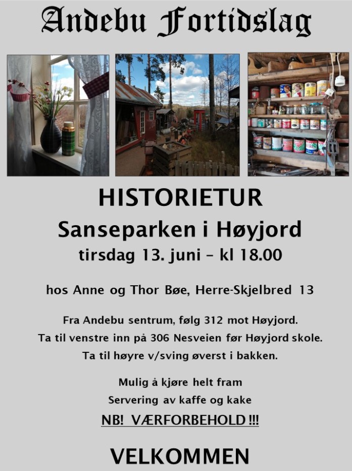 Historietur Sanseparken i Høyjord tirsdag 13 juni 2023 kl 1800