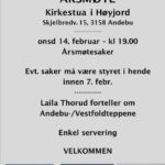 Årsmøte onsdag 14.februar 2024. kl 1900. Kirkestua Høyjord