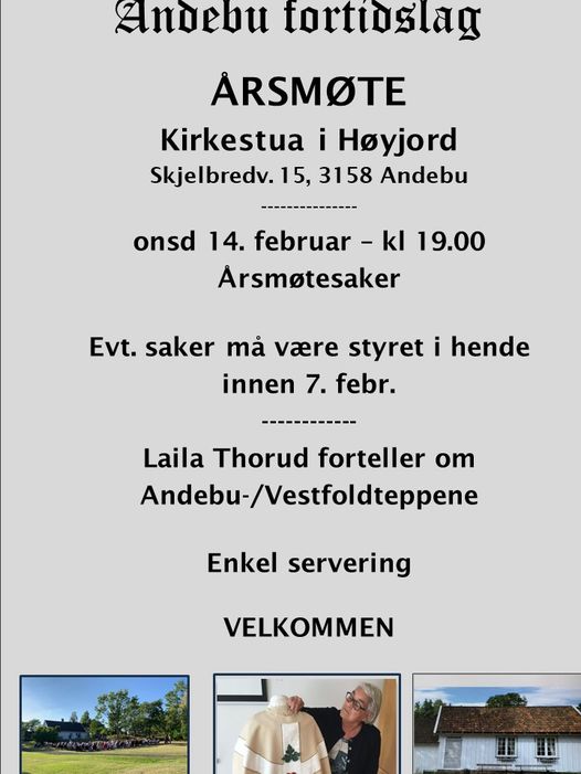 Årsmøte onsdag 14.februar 2024. kl 1900. Kirkestua Høyjord